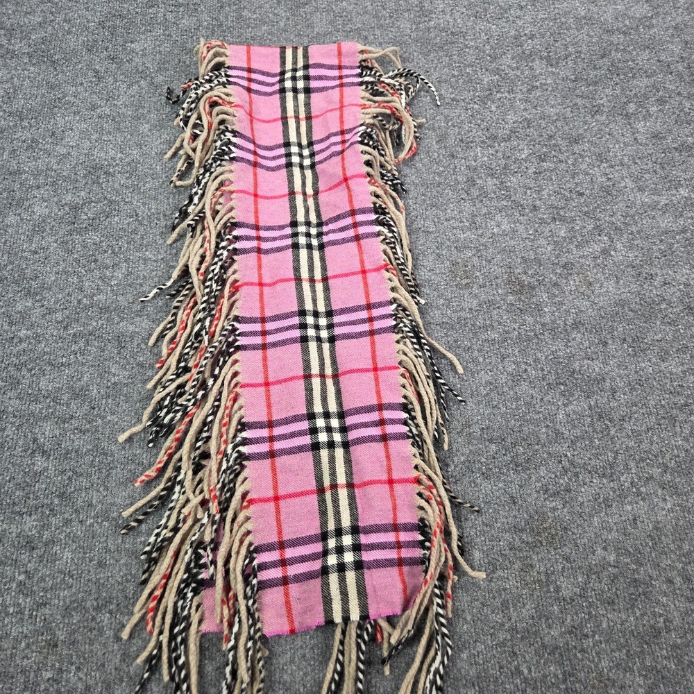 Burberry London Happy Double Fringe Scarf 100% Cashmere Magenta Pink - Picture 5 of 6